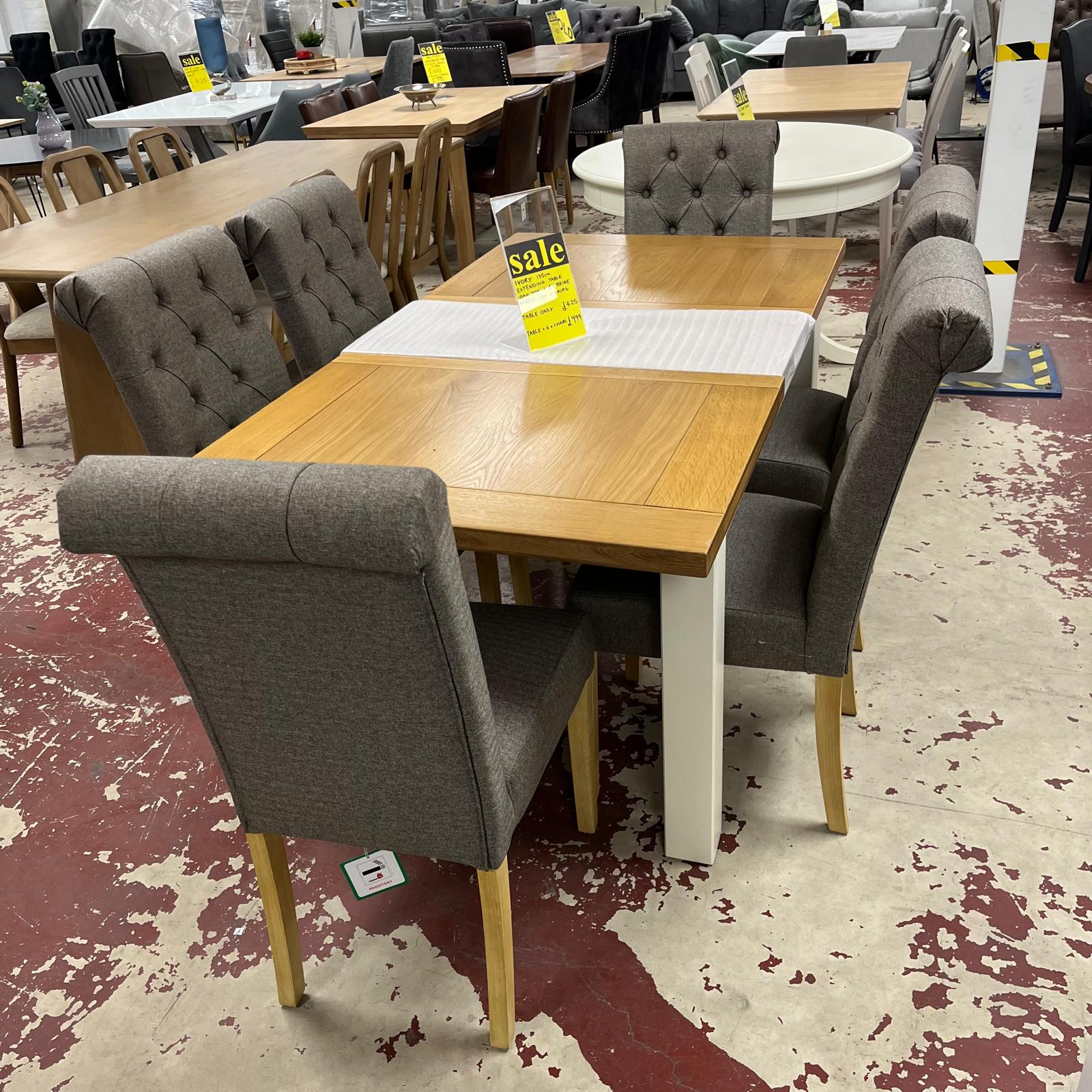 Ivory Leg With Oak Top Dining Table Extending Sheffield Discount Furniture