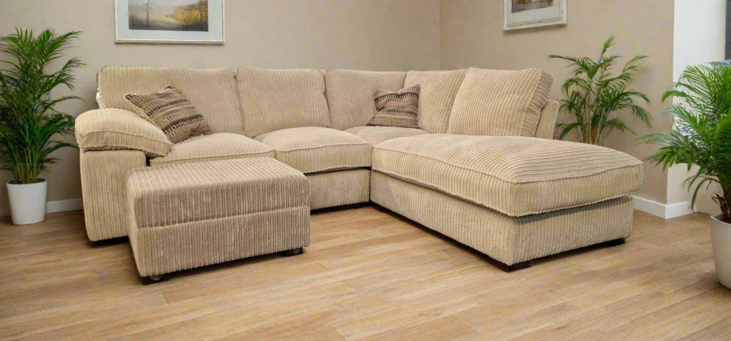 Langdon Corner Sofa Corduroy Silver Fabric Sheffield Discount Furniture