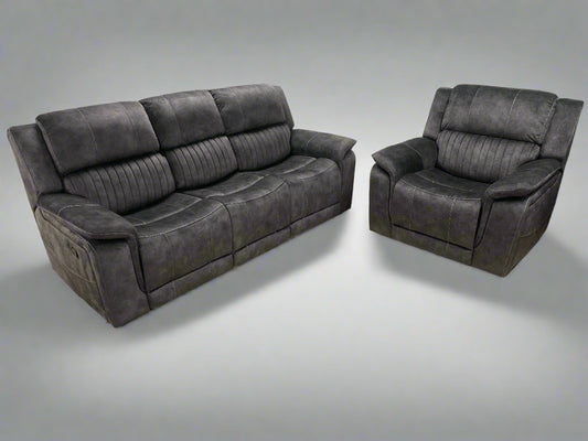 Opel Manual Recliner Sofa Set Charcoal Sheffield Discount Furniture