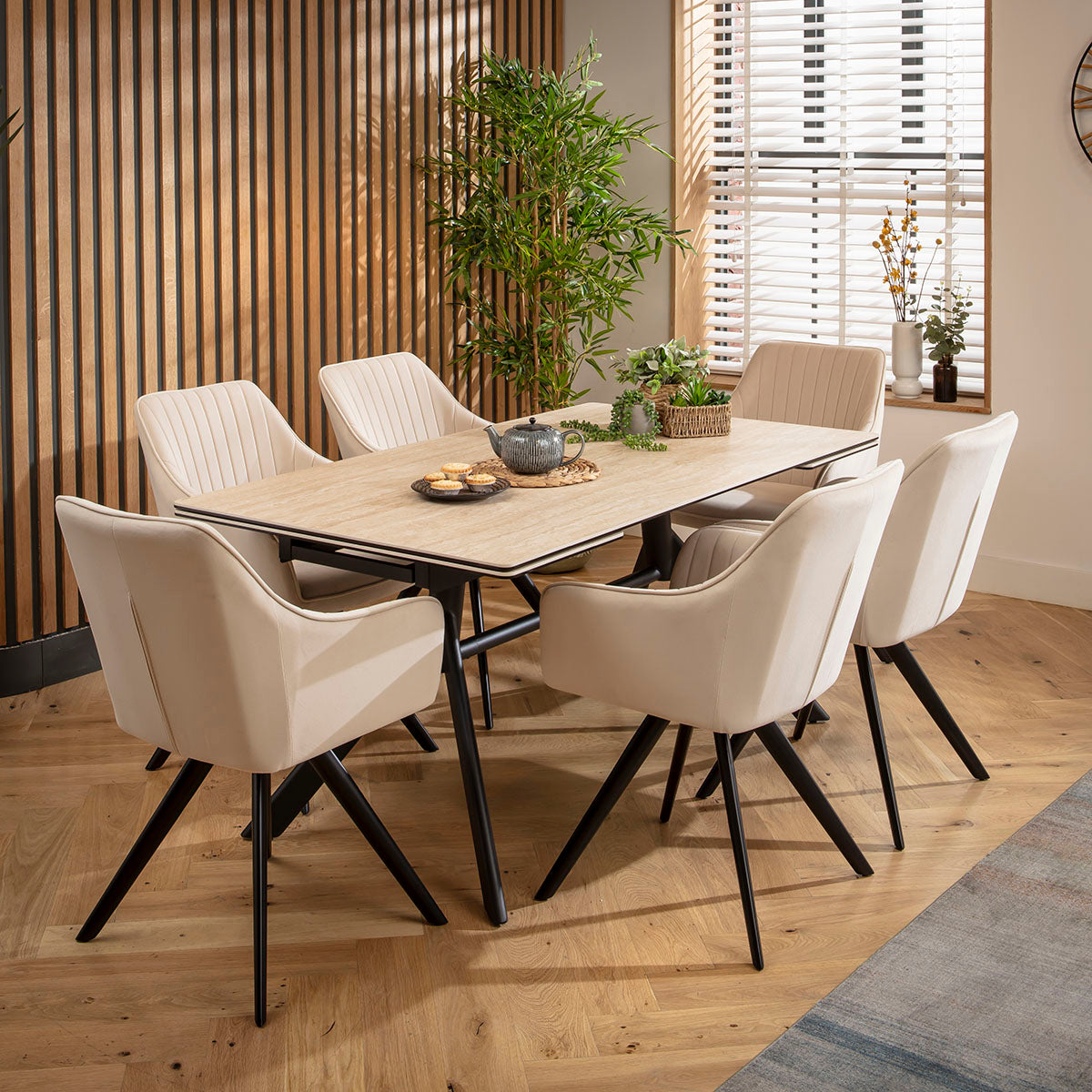 Carter Ceramic Extending Dining Set - 6 Seater - Mink dining set Such Comfort