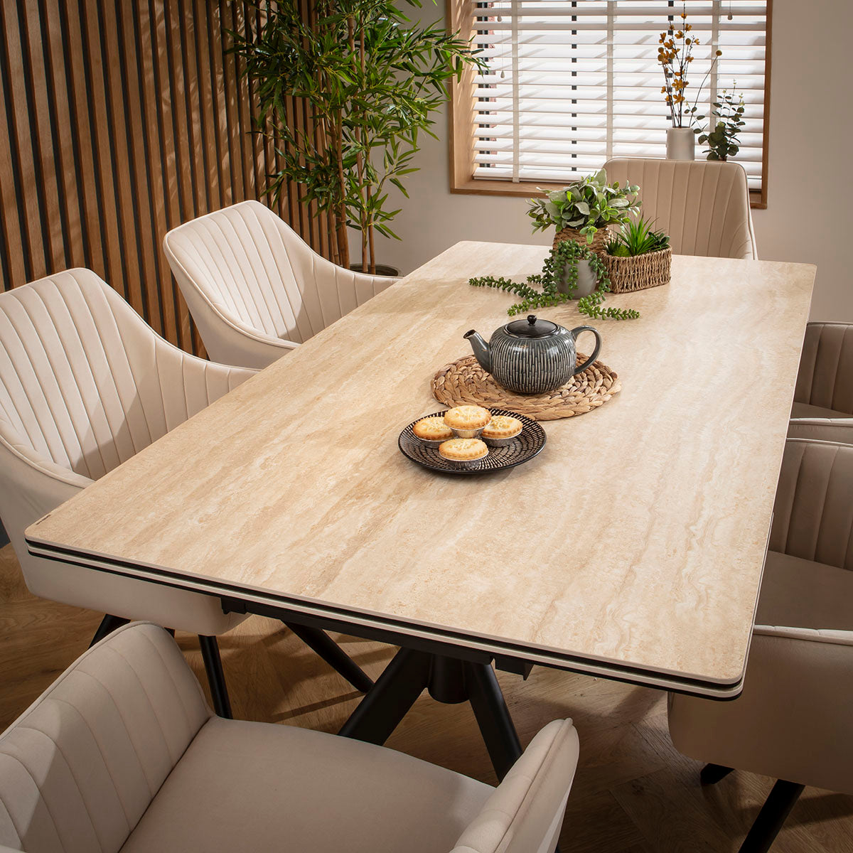 Carter Ceramic Extending Dining Set - 6 Seater - Mink dining set Such Comfort