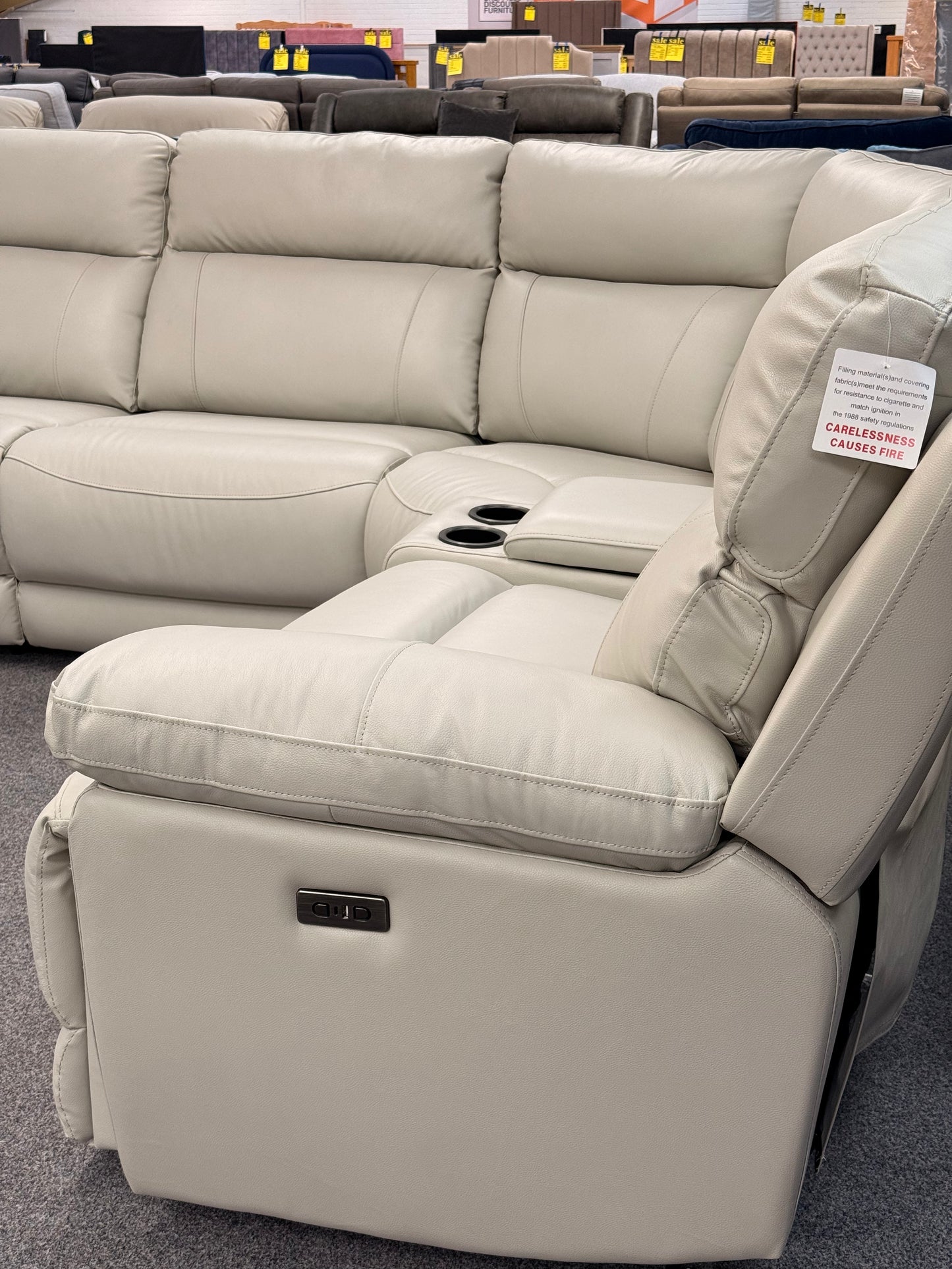 Chris Corner Sofa Power Recliner (Ivory/Charcoal)