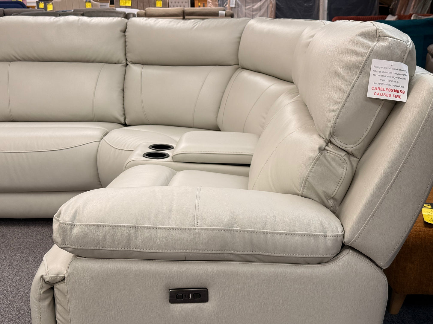 Chris Corner Sofa Power Recliner (Ivory/Charcoal)