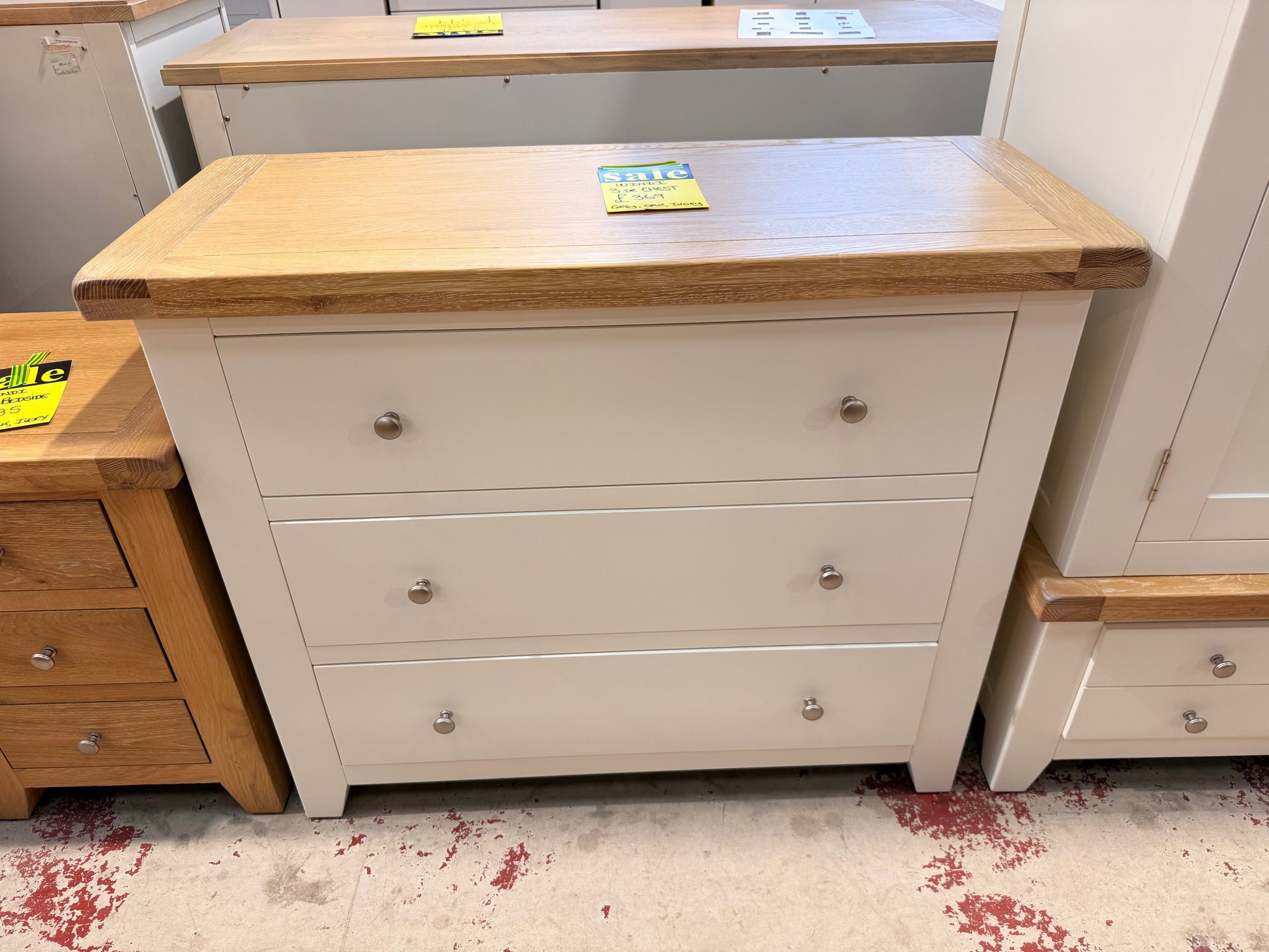 Windi 3 Drawer Chest (Ivory/Oak/Grey) Bedroom / Dressing Tables Sheffield Discount Furniture