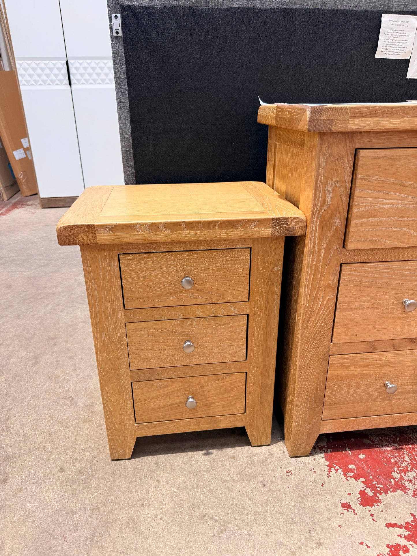 Windi 3 Drawer Bedside (Oak/Ivory/Grey) Bedroom / Bedside Table Sheffield Discount Furniture