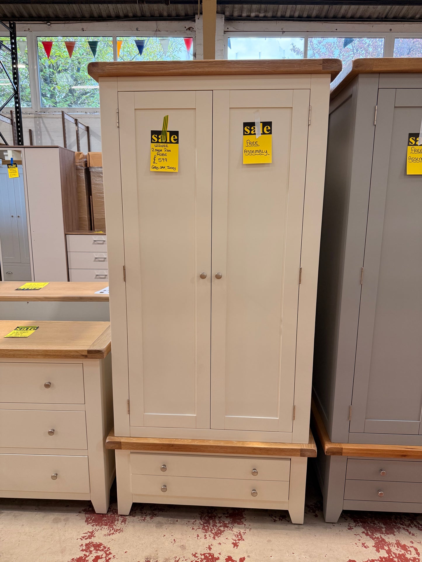 Windi 2 Door 1 Drawer Wardrobe Ivory/Oak Sheffield Discount Furniture