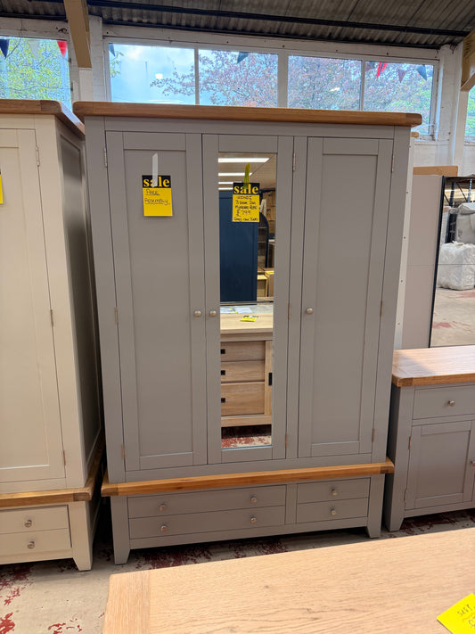 Windi 3 Door 2 Drawer Wardrobe with Mirror (Grey/Oak/Ivory)