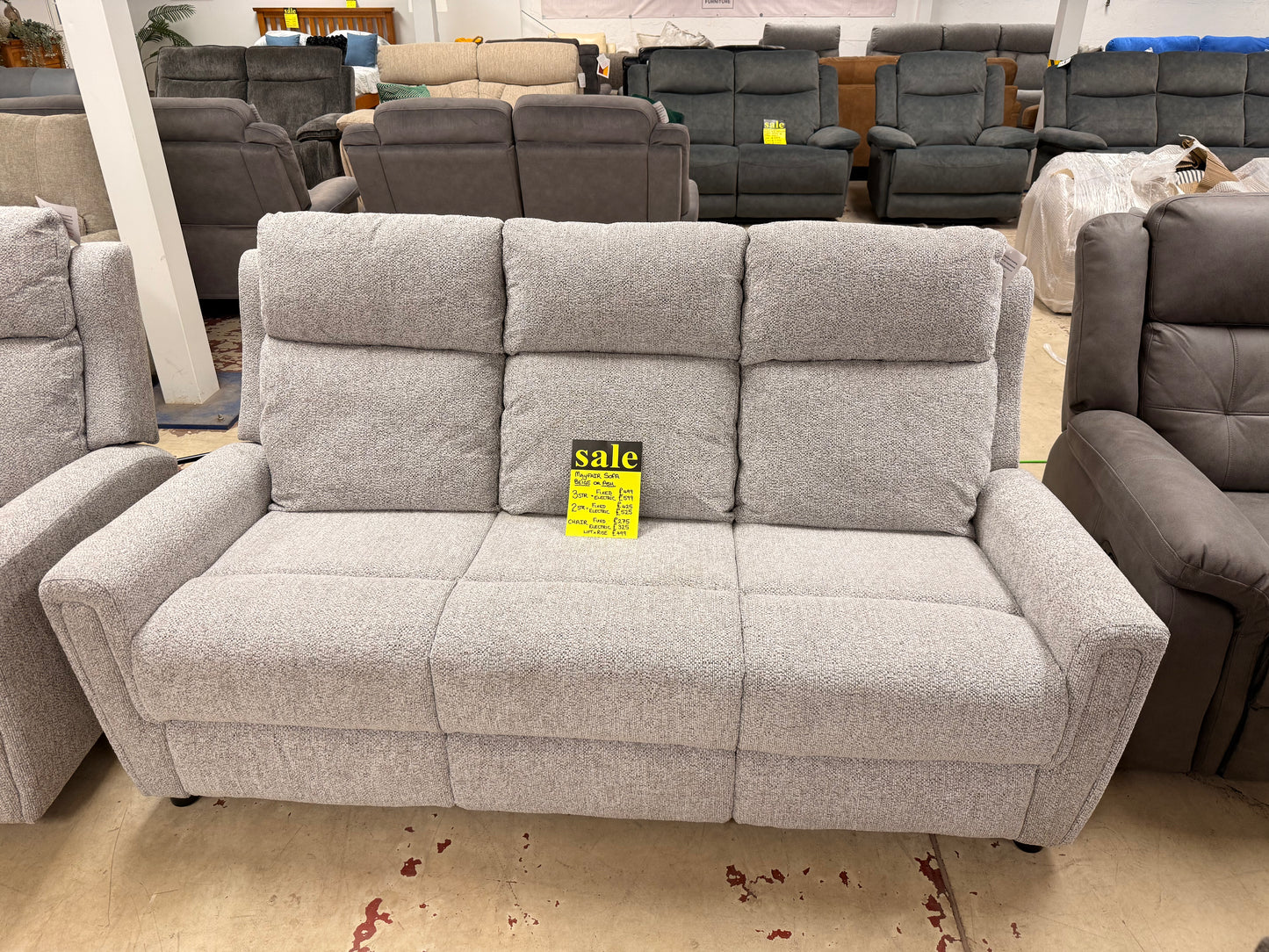 Mayfair Fabric Sofa (2-seater, 3-seater or chair) - Power Recliner or Fixed (Grey Ash or Beige)