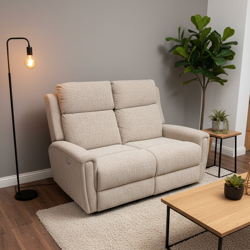Mayfair Fabric Sofa (2-seater, 3-seater or chair) - Power Recliner or Fixed (Grey Ash or Beige) 2-seater Living Room / Sofas / In Stock Sofas Sheffield Discount Furniture