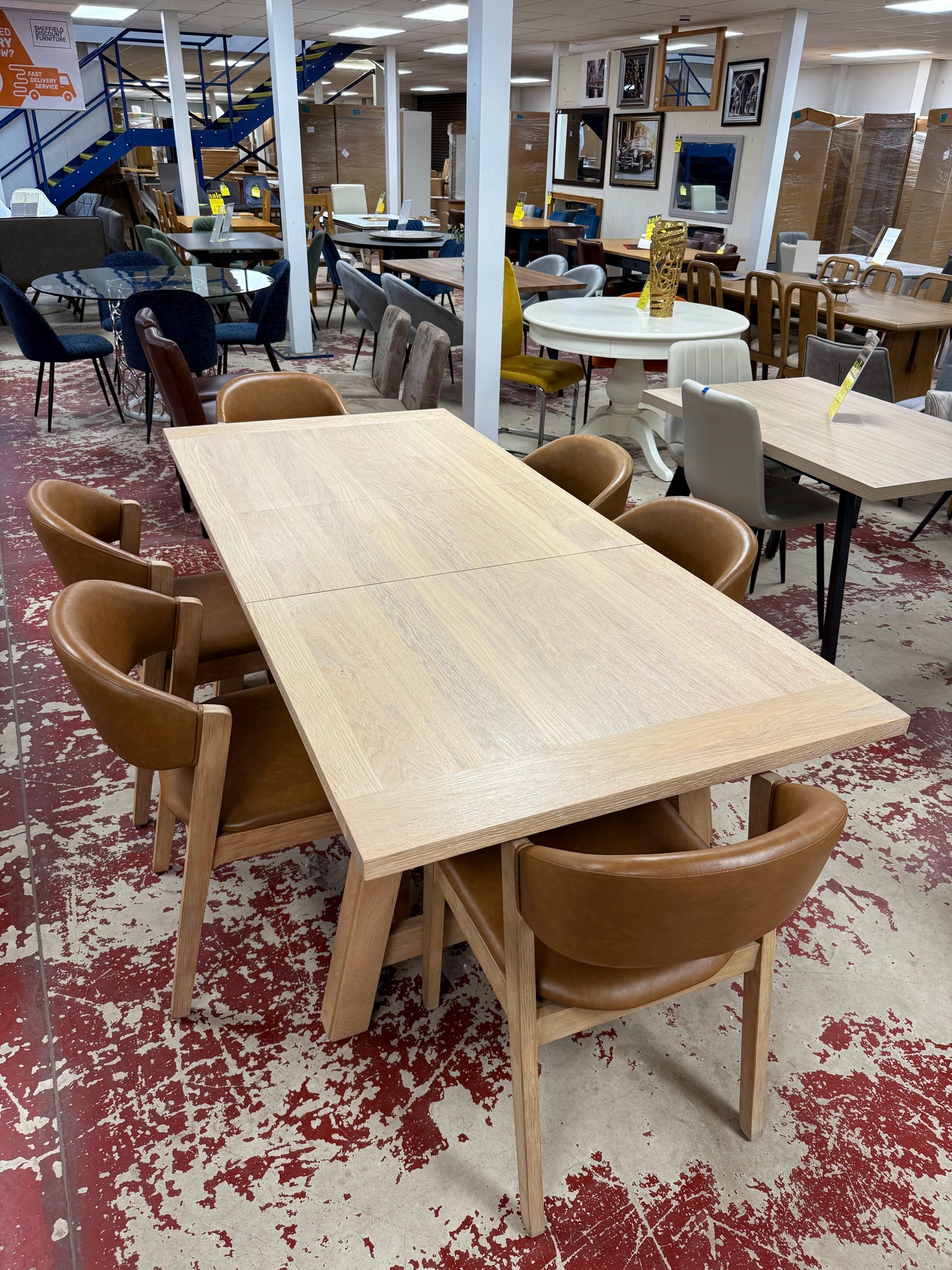 Albany Oak Dining Set: Extendable Table + 6 Chairs