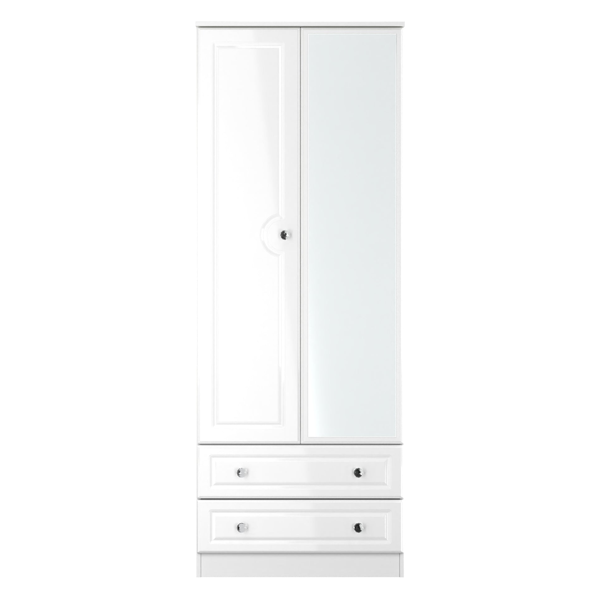 Lisbon White Gloss 2 Door 2 Drawer Wardrobe With Mirror Right Door Sheffield Discount Furniture