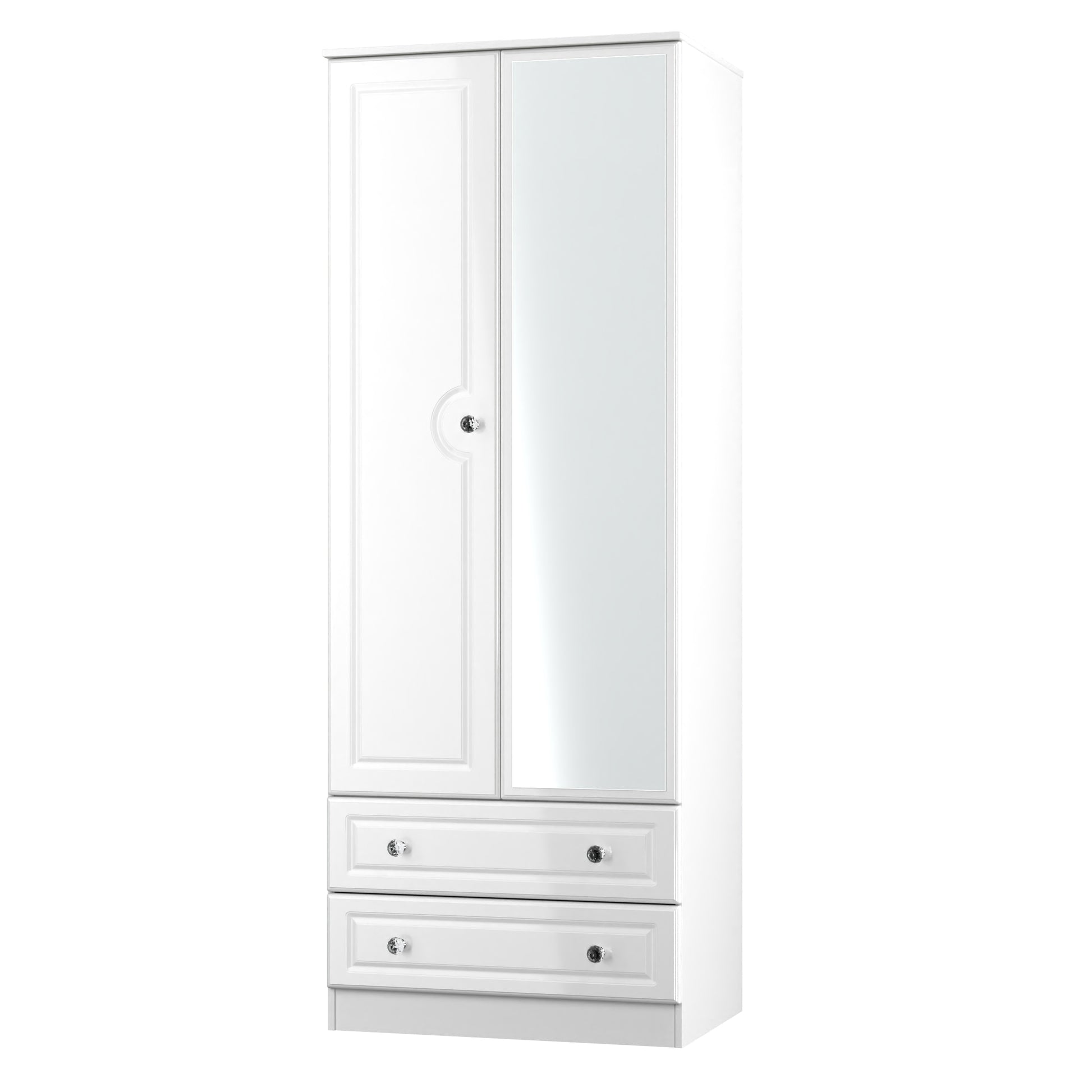 Lisbon White Gloss 2 Door 2 Drawer Wardrobe With Mirror Right Door Sheffield Discount Furniture