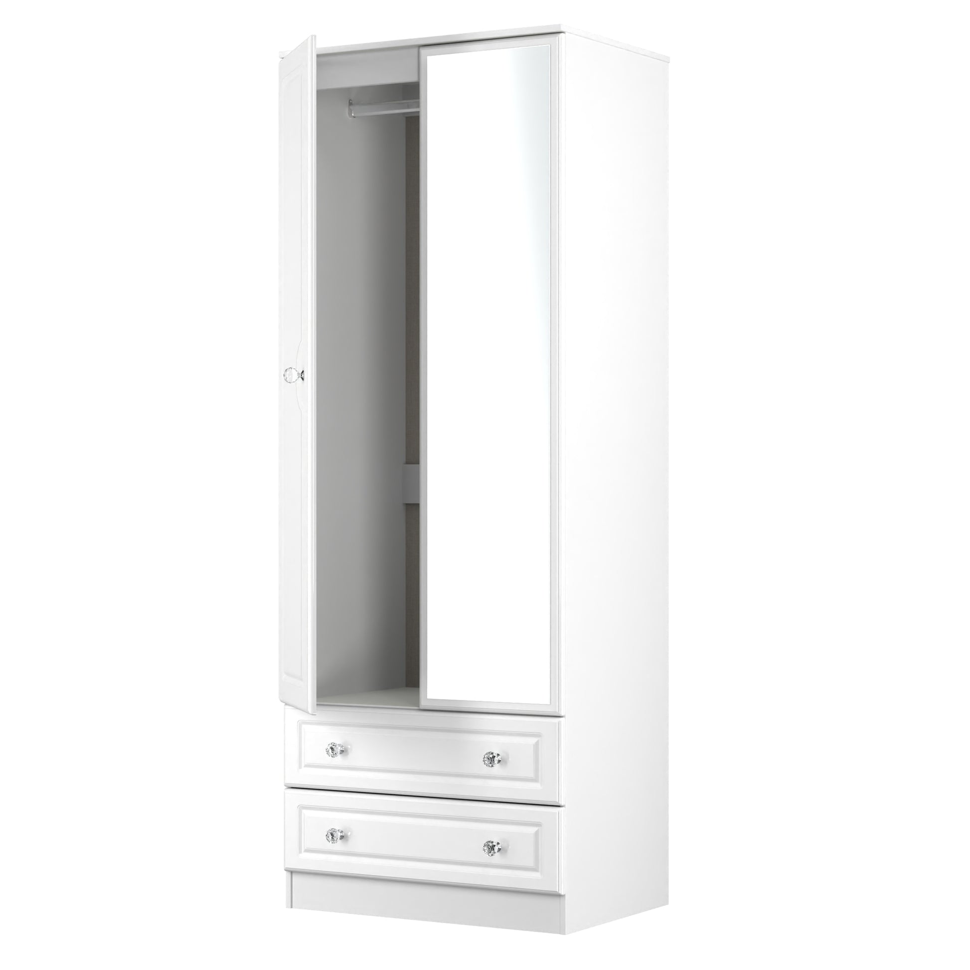 Lisbon White Gloss 2 Door 2 Drawer Wardrobe With Mirror Right Door Sheffield Discount Furniture