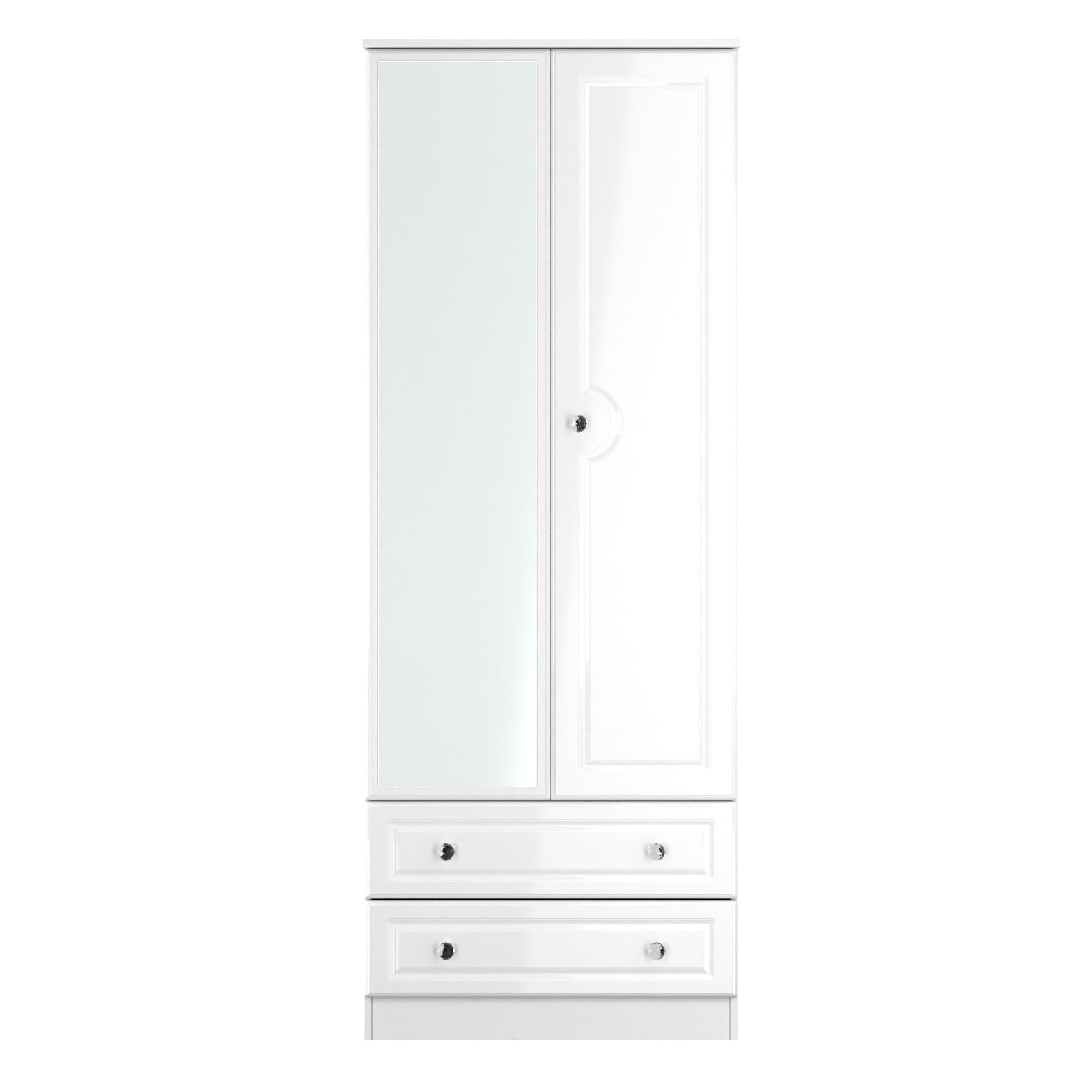 Lisbon White Gloss 2 Door 2 Drawer Wardrobe With Mirror Left Door Sheffield Discount Furniture