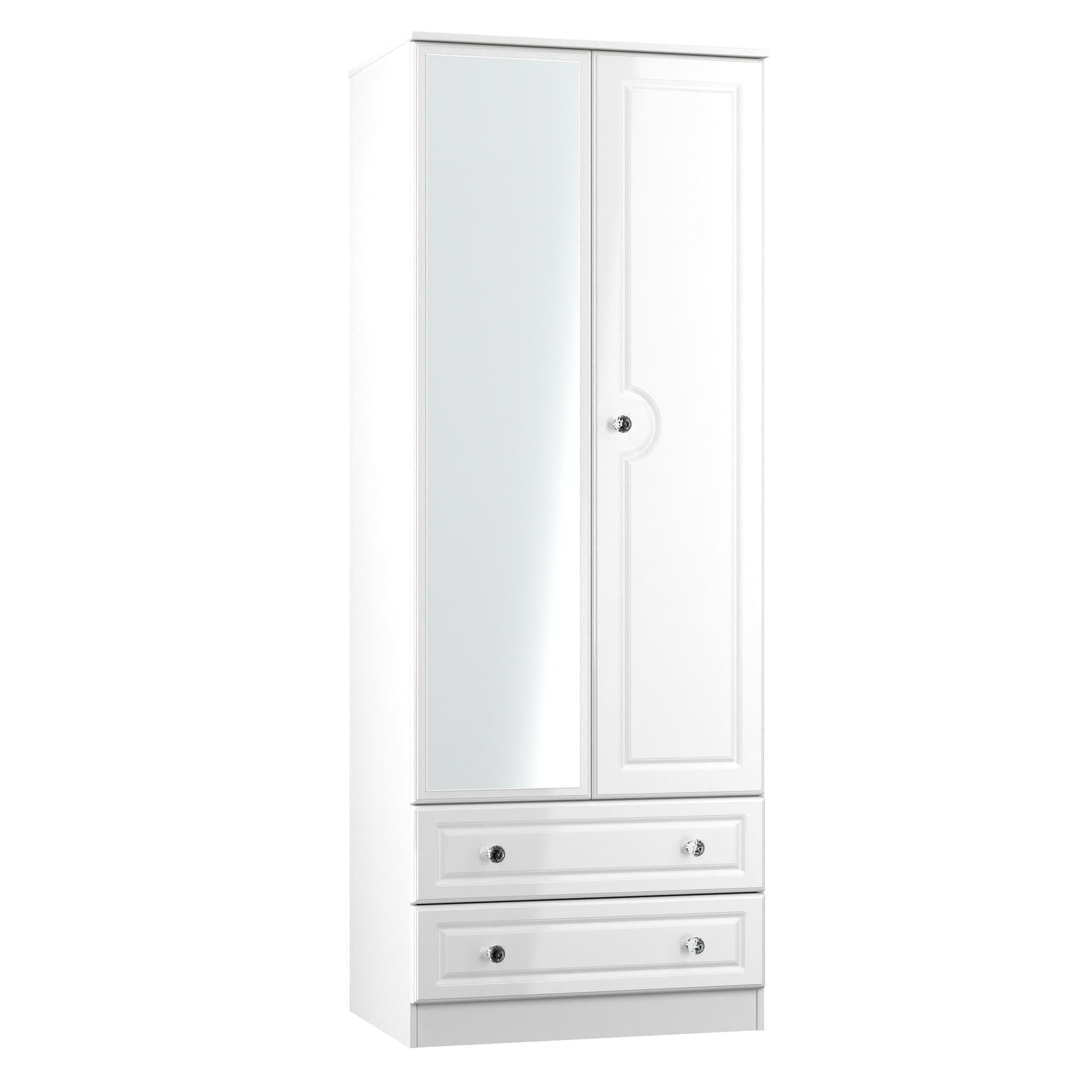 Lisbon White Gloss 2 Door 2 Drawer Wardrobe With Mirror Left Door Sheffield Discount Furniture