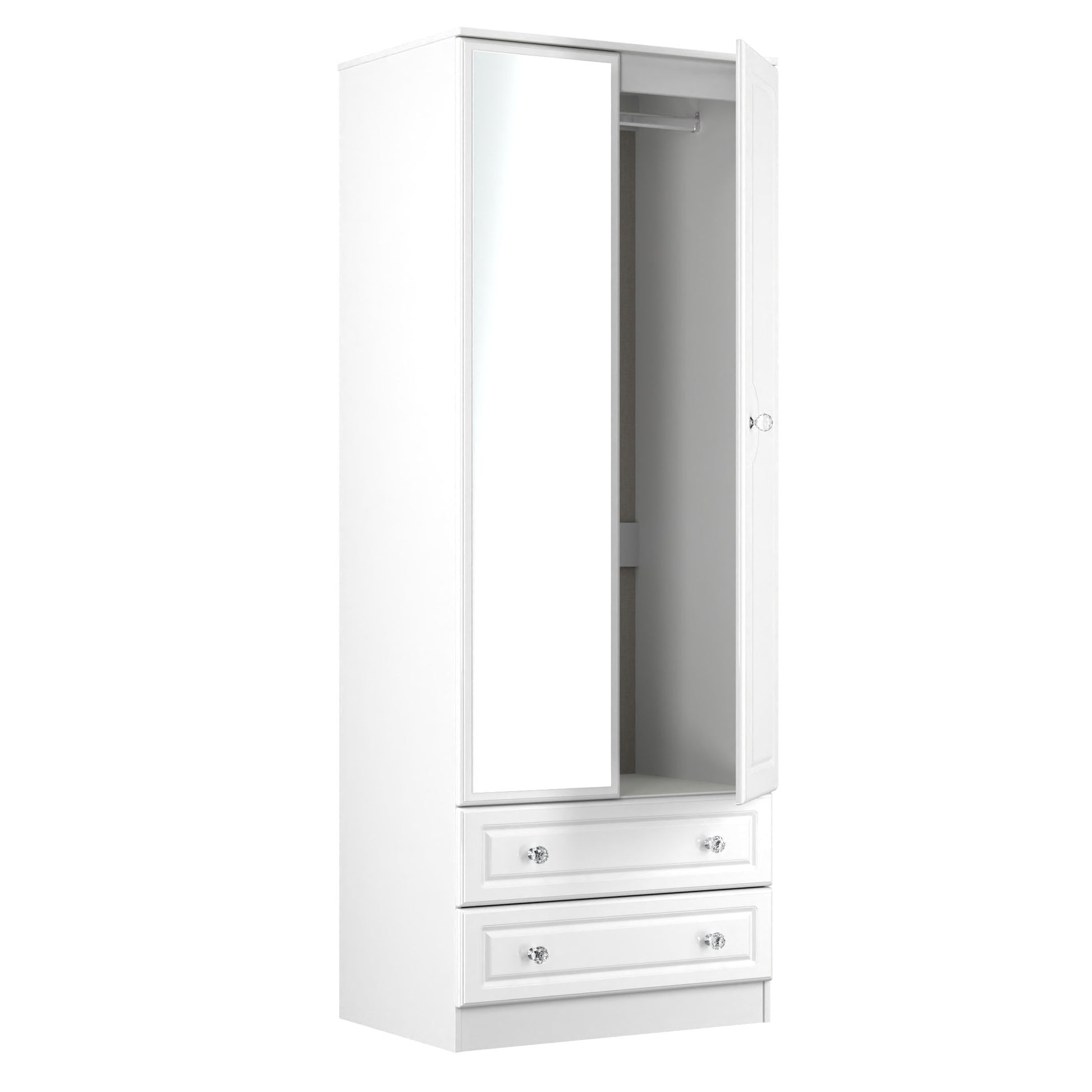 Lisbon White Gloss 2 Door 2 Drawer Wardrobe With Mirror Left Door Sheffield Discount Furniture