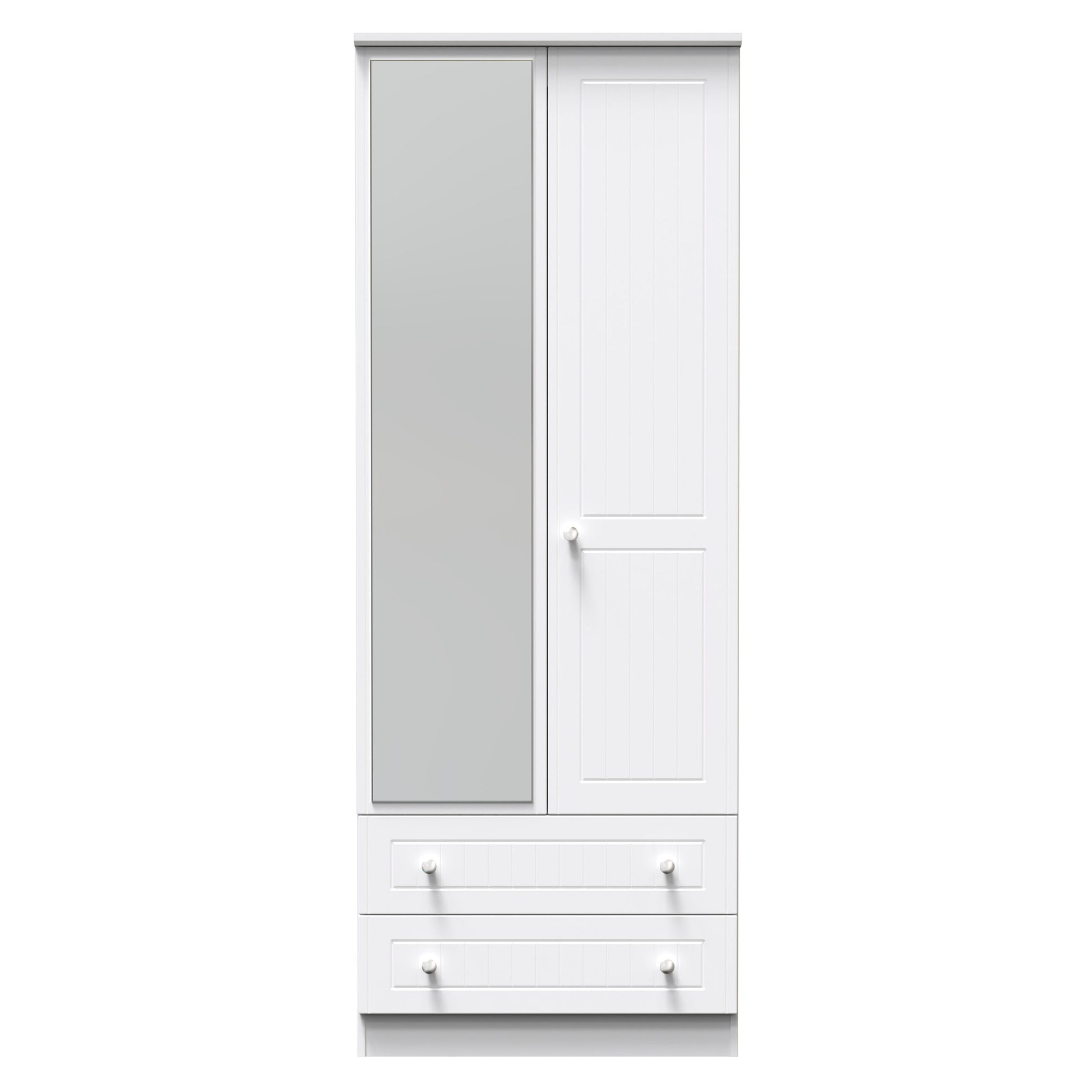 Miami White Matt 2 Door 2 Drawer Wardrobe With Mirror Left Door Sheffield Discount Furniture