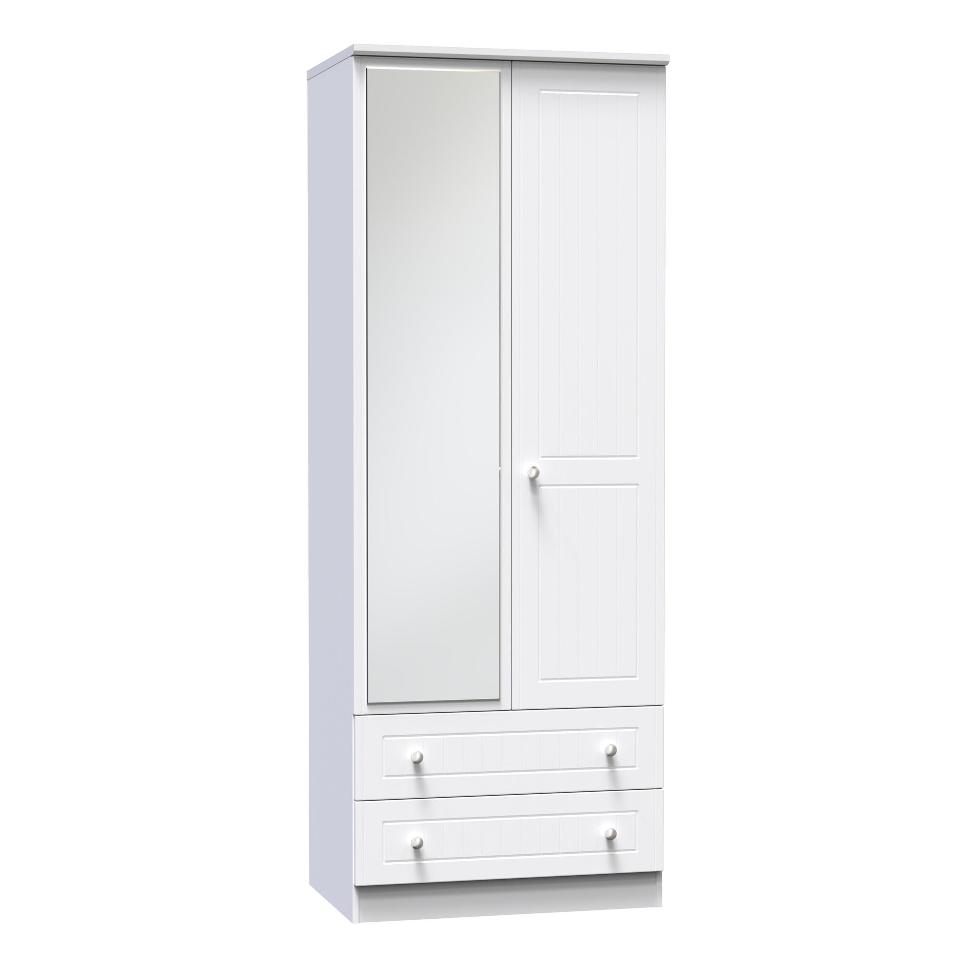 Miami White Matt 2 Door 2 Drawer Wardrobe With Mirror Left Door Sheffield Discount Furniture