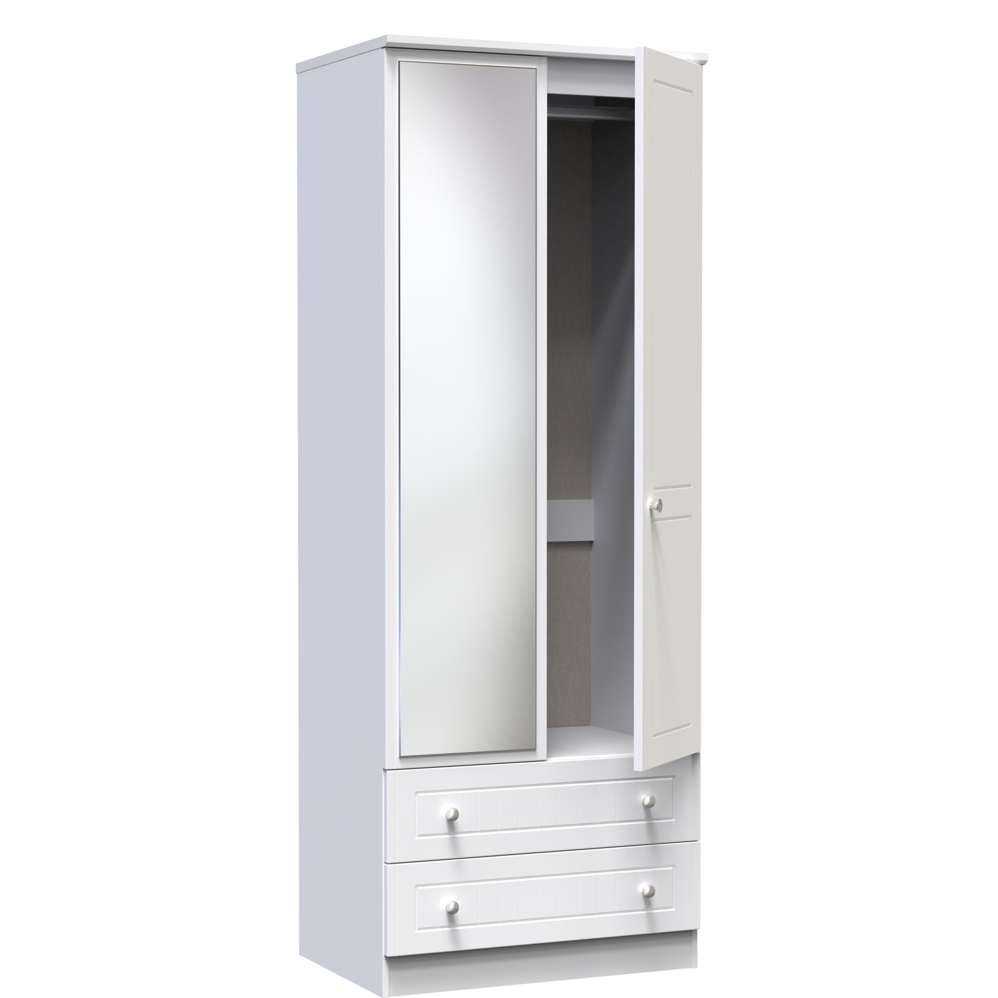 Miami White Matt 2 Door 2 Drawer Wardrobe With Mirror Left Door Sheffield Discount Furniture