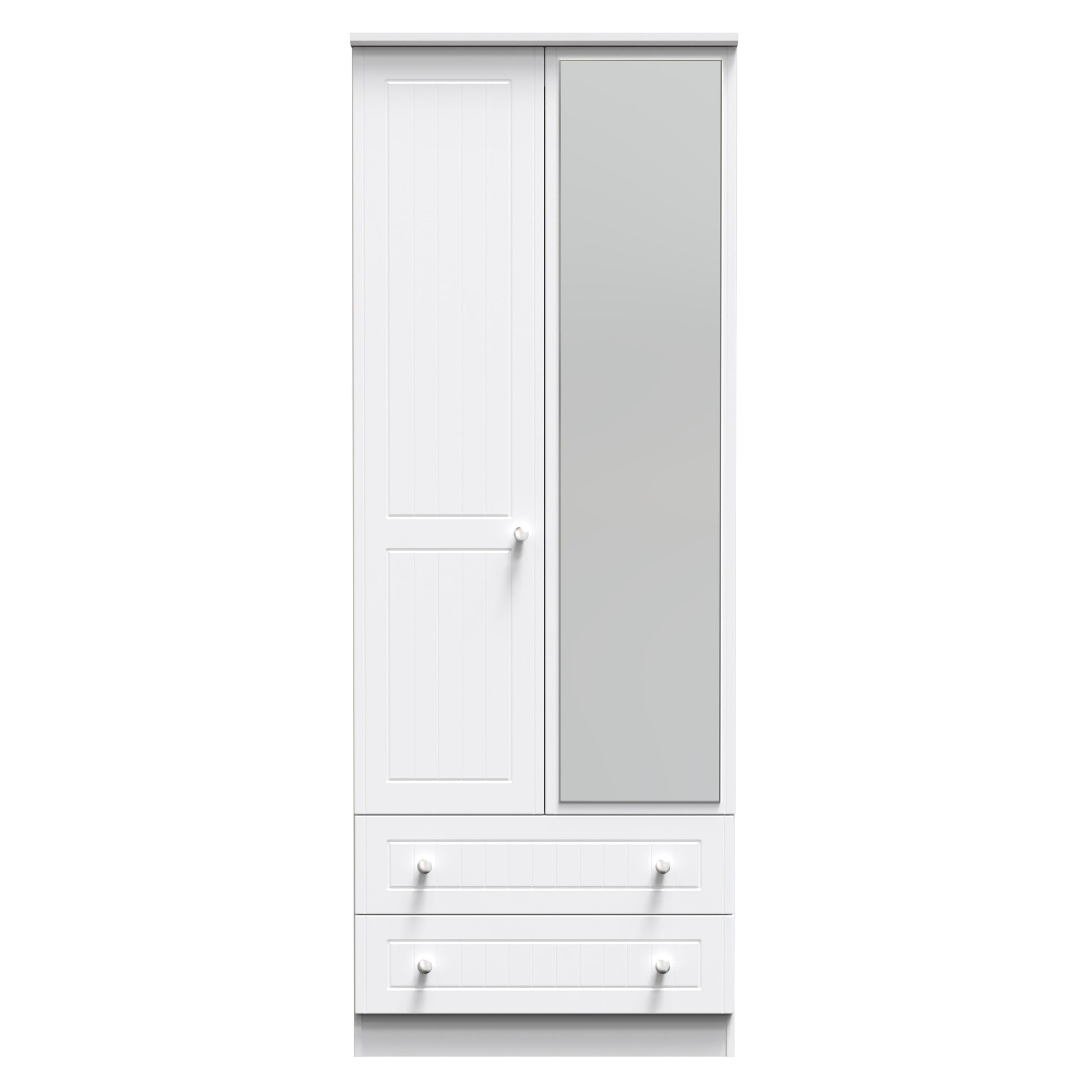 Miami White Matt 2 Door 2 Drawer Wardrobe With Mirror Right Door Sheffield Discount Furniture