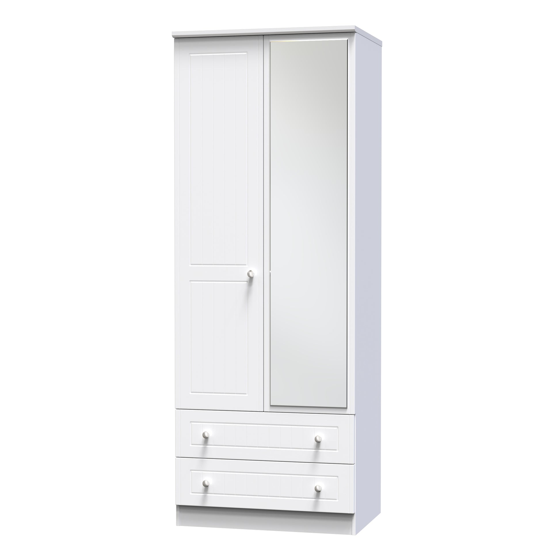 Miami White Matt 2 Door 2 Drawer Wardrobe With Mirror Right Door Sheffield Discount Furniture