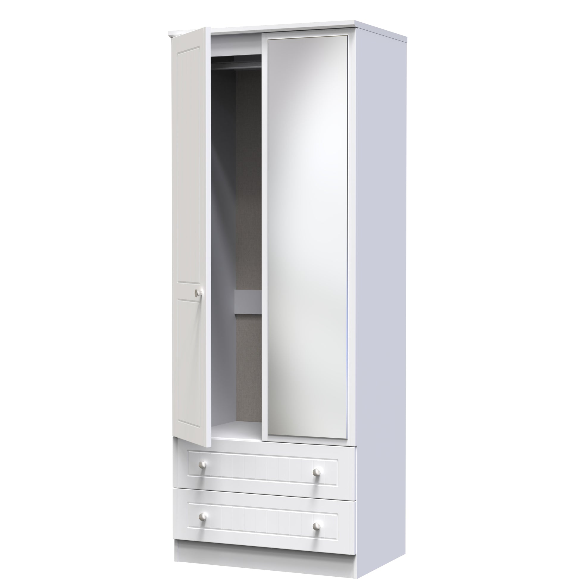 Miami White Matt 2 Door 2 Drawer Wardrobe With Mirror Right Door Sheffield Discount Furniture