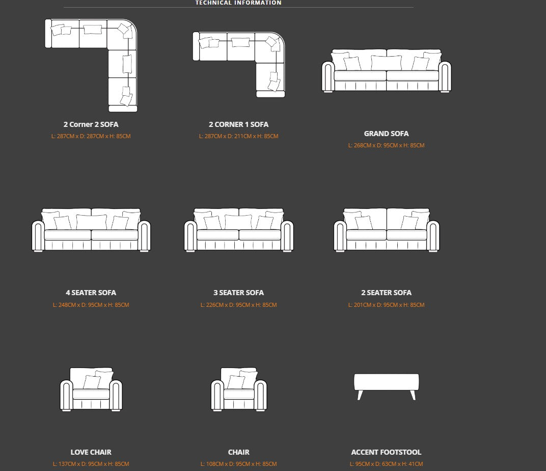 Glam Fabric Sofa (Multiple size/colour options available)