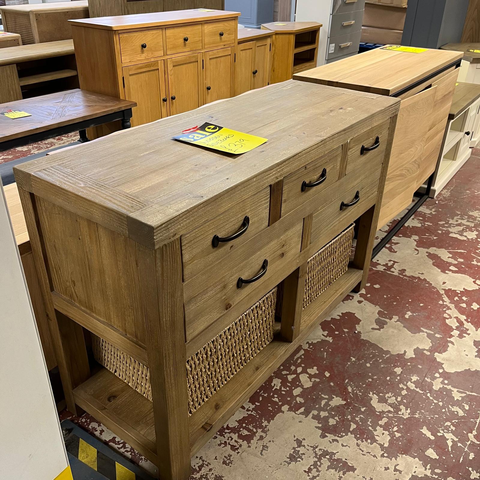 Wooden Sideboard With 5 Drawers & 2 Baskets Sheffield Discount Furniture