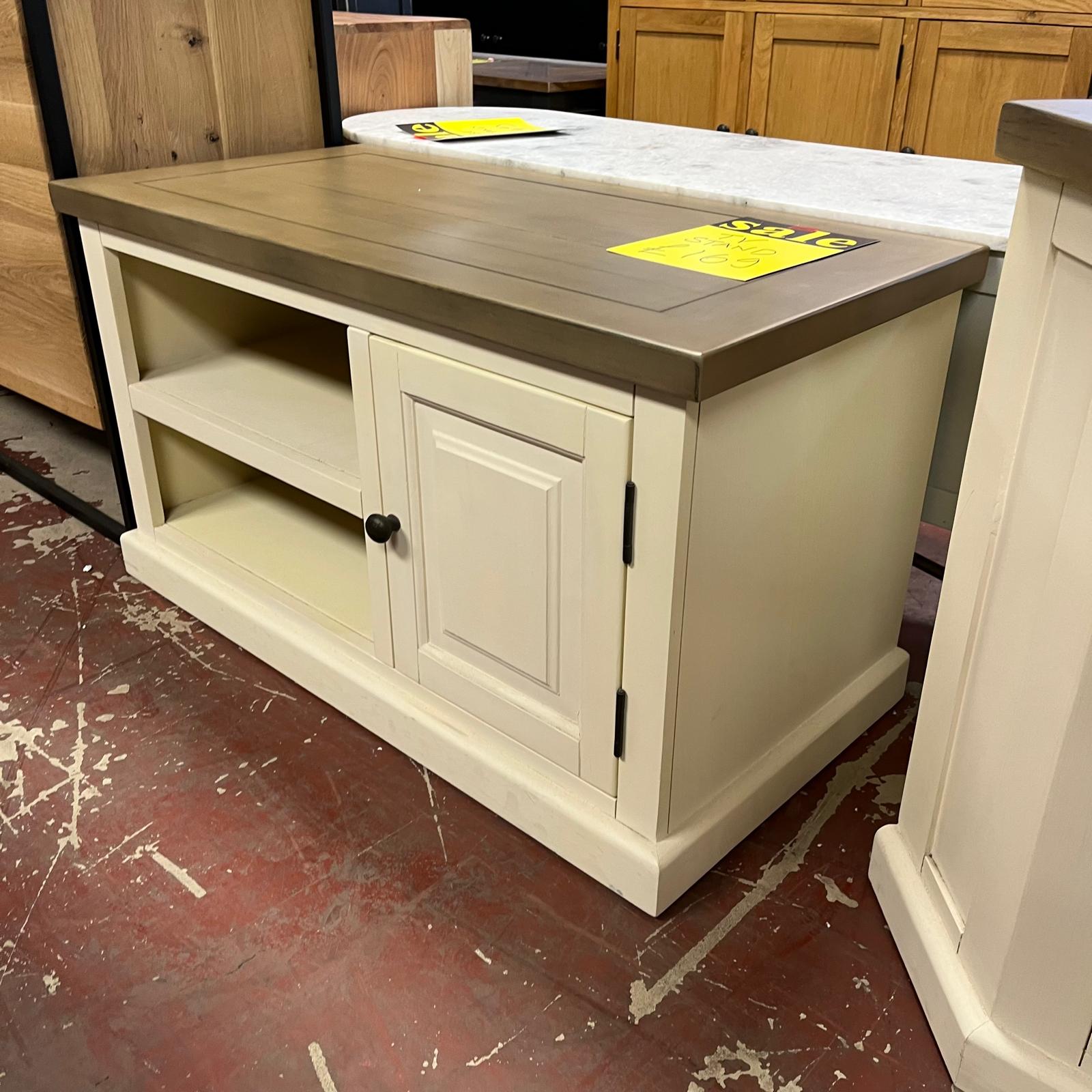 TV Unit Cream With Wood Top Small Sheffield Discount Furniture
