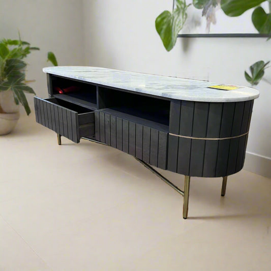 Curved TV Unit With 2 Drawers Sheffield Discount Furniture
