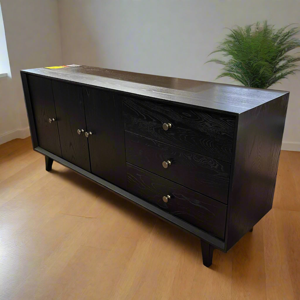 Retro Black Sideboard 3 Door 3 Drawer Sheffield Discount Furniture