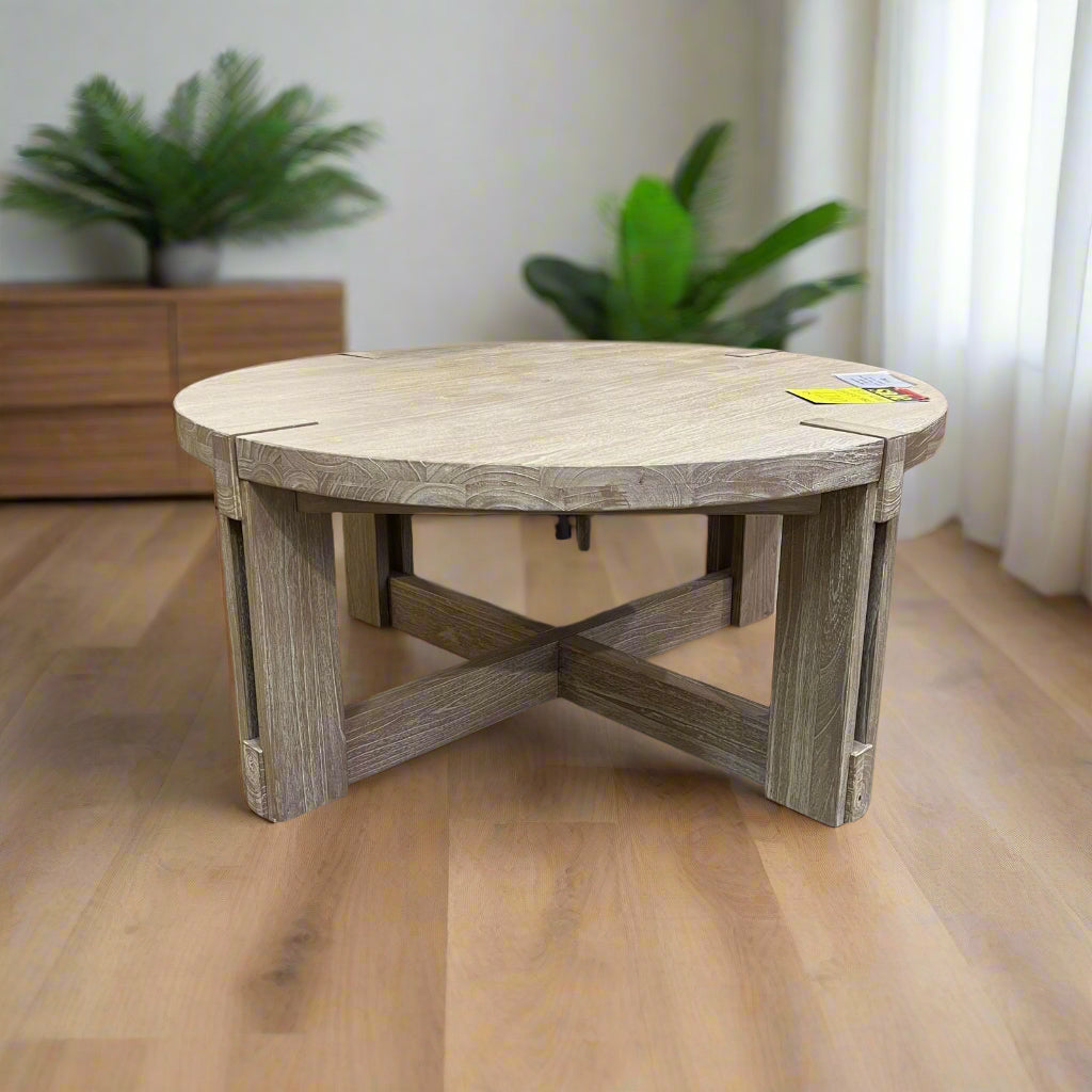 Deia Coffee Table Round Chunky Wood Sheffield Discount Furniture