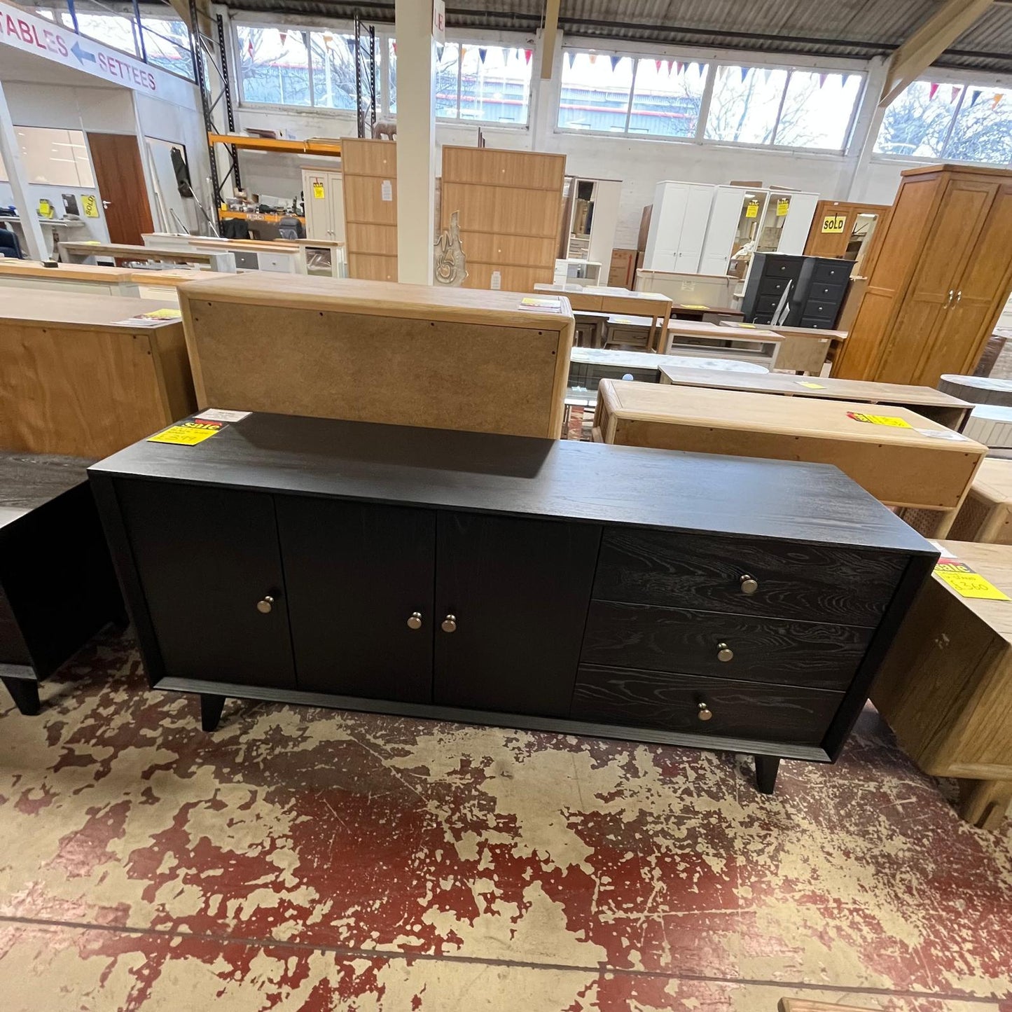 Retro Black Sideboard 3 Door 3 Drawer Sheffield Discount Furniture