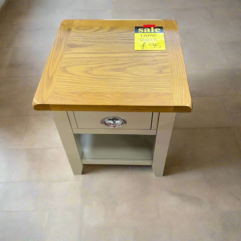 Lamp Table Cream With Oak Colour Top Sheffield Discount Furniture