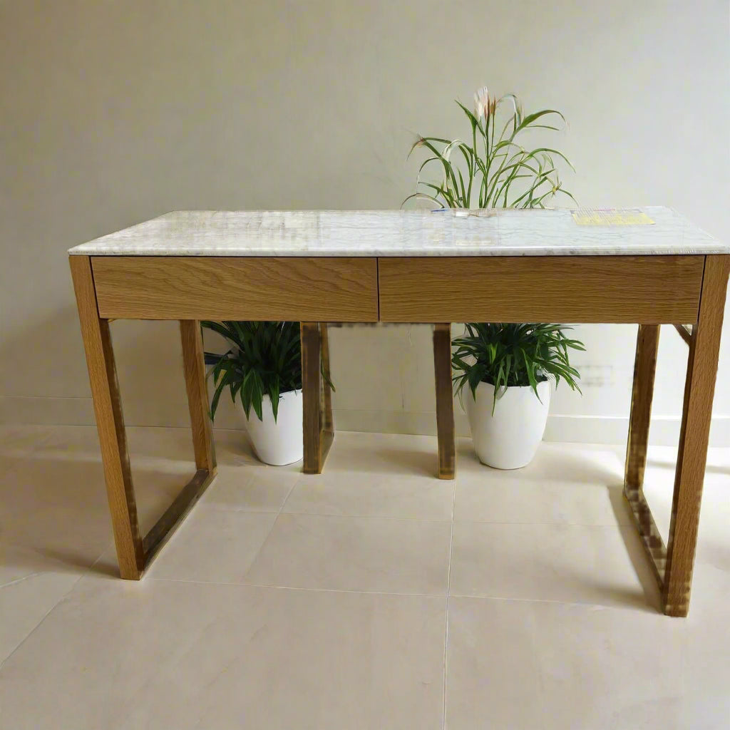 Marble top Desk With 2 Drawers Wood Frame Sheffield Discount Furniture