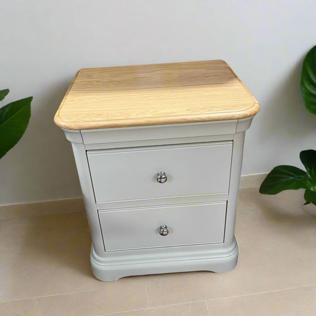 Bedside Table 2 Drawer White With Oak Top Sheffield Discount Furniture