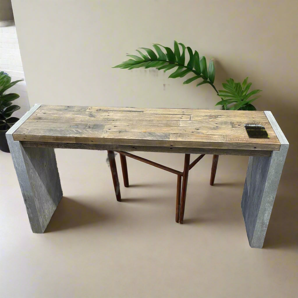 Rustic Console Table Concrete Sides With Wood Top Sheffield Discount Furniture