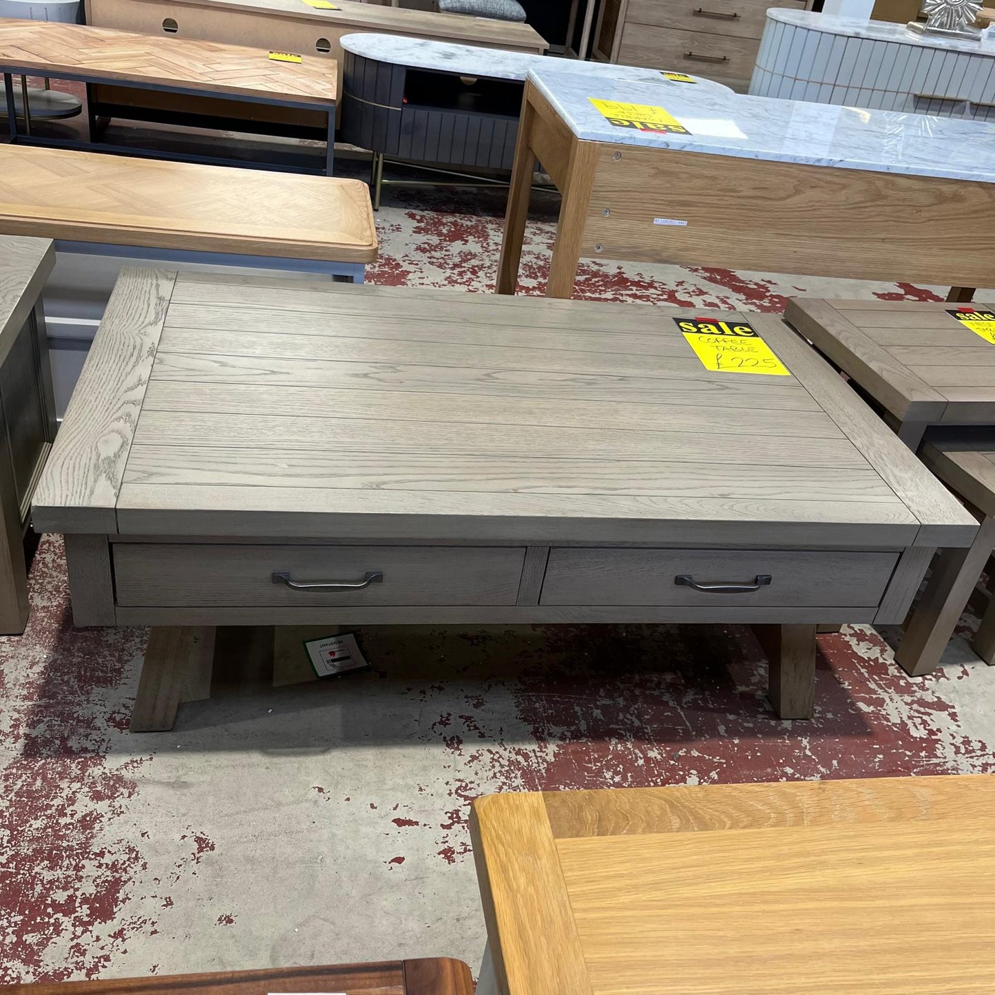 Coffee Table Grey Wood With 2 Drawers Rectangle Sheffield Discount Furniture