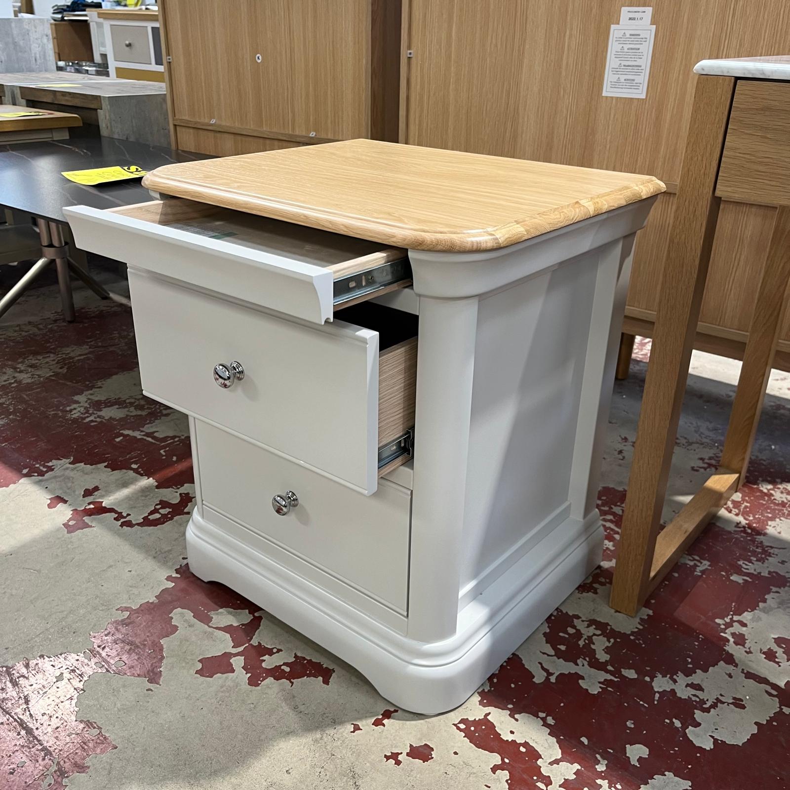 Bedside Table 2 Drawer White With Oak Top Sheffield Discount Furniture