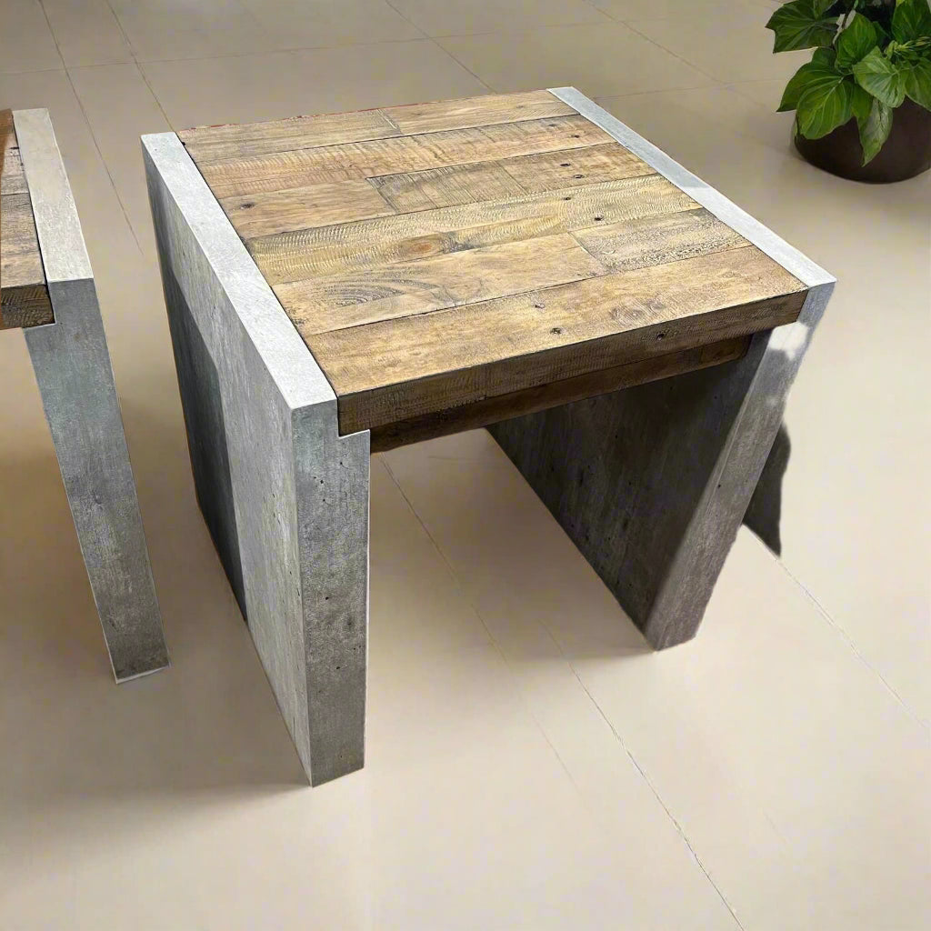 Rustic Square Side Table Concrete Sides With Wood Top Sheffield Discount Furniture