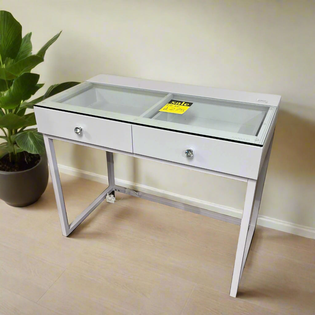 Diana Desk With Glass Top 2 Drawers White Sheffield Discount Furniture