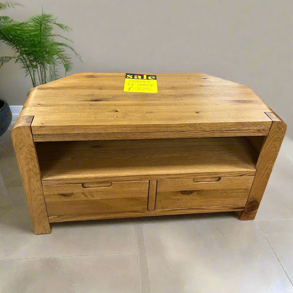 Solid Wood Corner TV Unit With 2 Drawers Sheffield Discount Furniture
