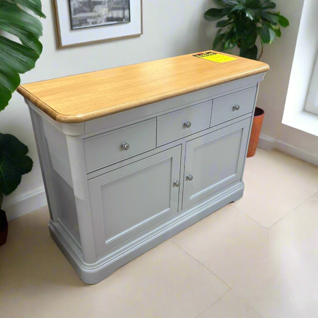 Cromwell Sideboard 3 Drawers 2 Door Grey With Oak Colour Top Sheffield Discount Furniture