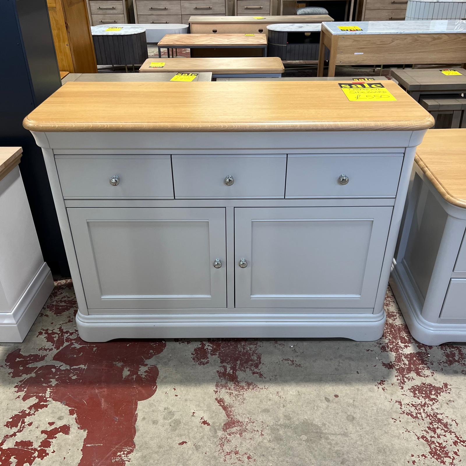 Cromwell Sideboard 3 Drawers 2 Door Grey With Oak Colour Top Sheffield Discount Furniture