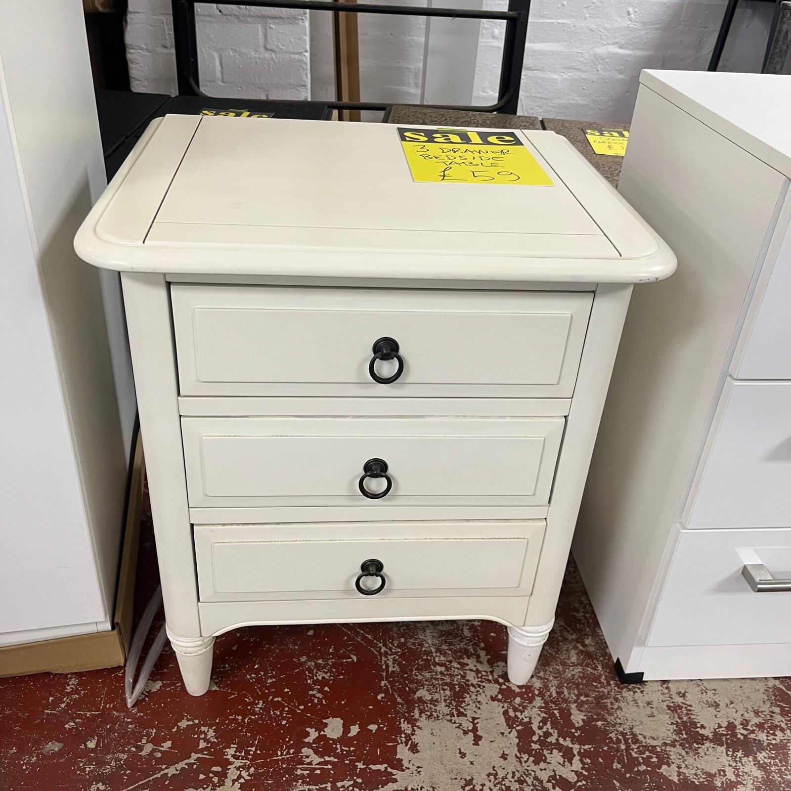 3 Drawer Bedside Cabinet White Sheffield Discount Furniture