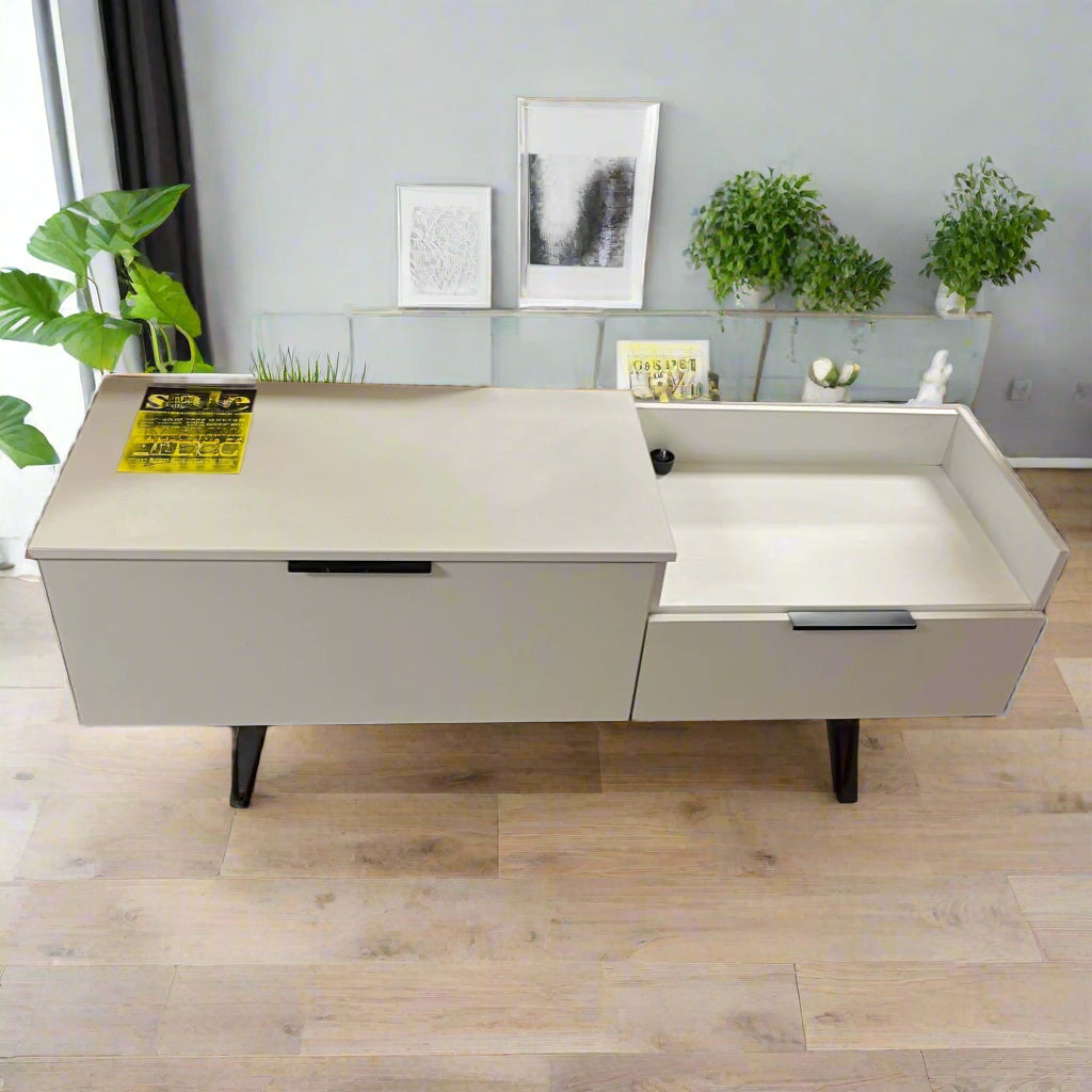 TV Unit (Ex Display) White With 2 Drawers Sheffield Discount Furniture