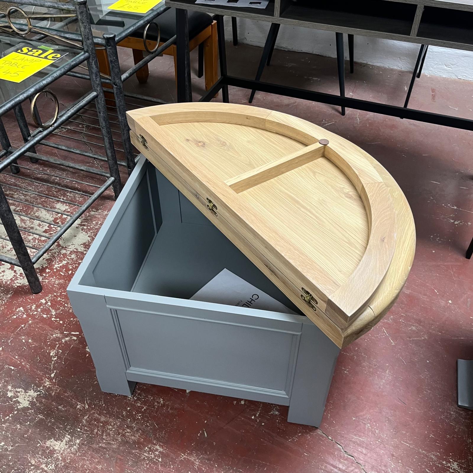 Round Coffee Table With Oak Top And Grey Storage Base Sheffield Discount Furniture