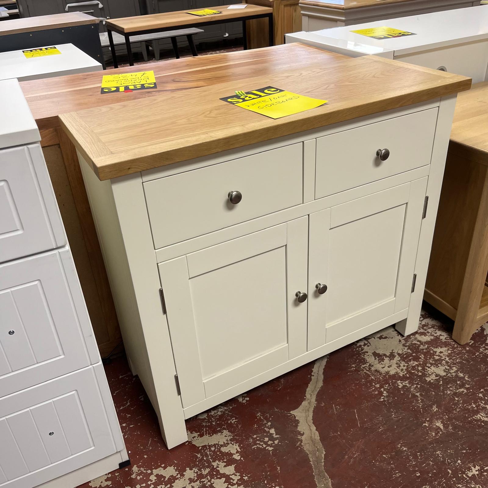 Small Sideboard White With Oak Top 2 Drawer 2 Door Sheffield Discount Furniture