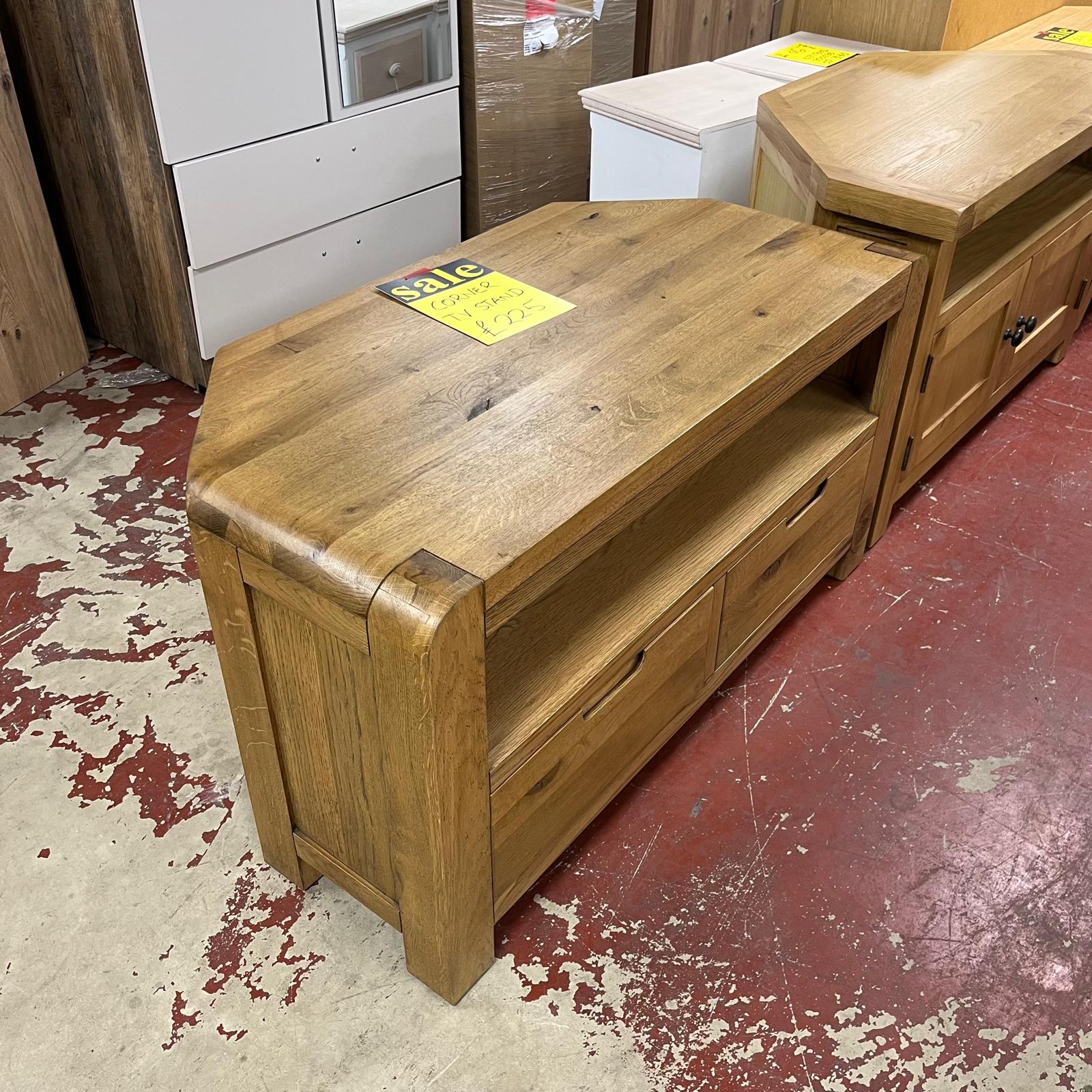 Solid Wood Corner TV Unit With 2 Drawers Sheffield Discount Furniture