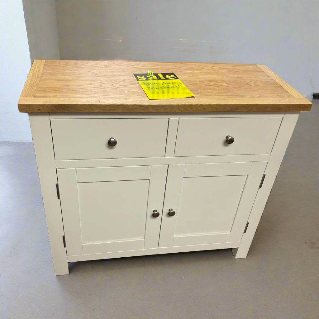 Small Sideboard White With Oak Top 2 Drawer 2 Door Sheffield Discount Furniture